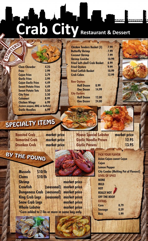 Part 1 of Crab City Menu