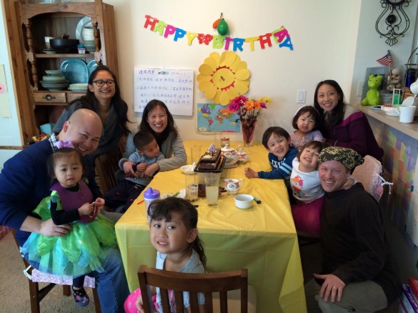 With good friends at the birthday party