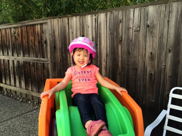 Roxy riding her new Extreme Coaster
