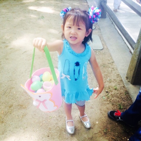Roxy at Fairy Tale Town holding her basket of eggs