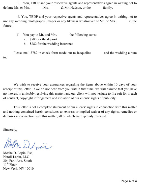 Angela Dennis, The Big Day Planner – Our lawyer’s cease & desist/demand letter part 4