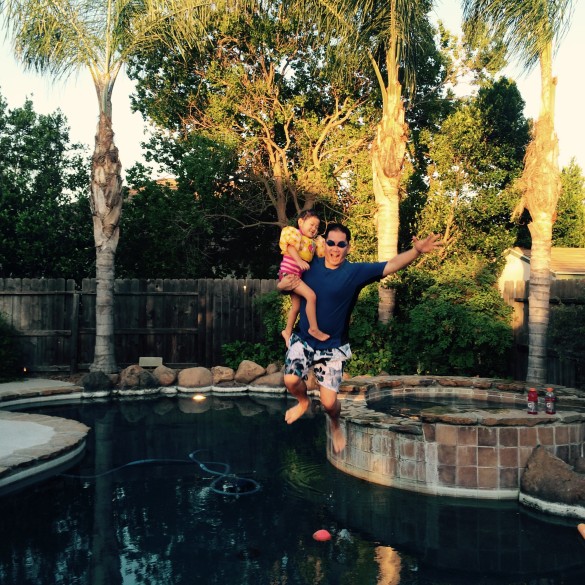 Baba & Roxy jumping into our pool