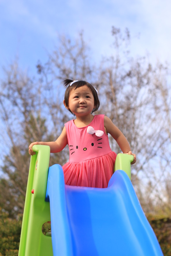 Roxy on the slide at her 2nd birthday party