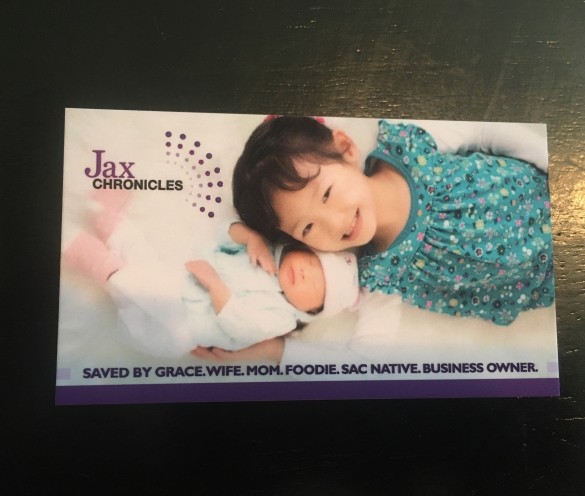 The back of my new Jax Chronicles business cards
