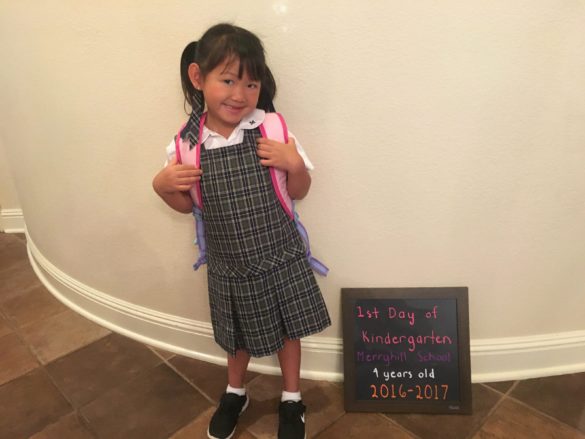 Roxy on her 1st day of Kindergarten at Merryhill School