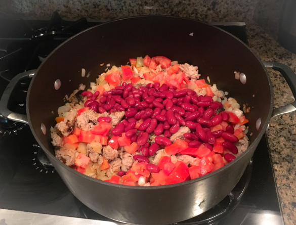 Turkey taco chili before adding in the chicken broth and green onion